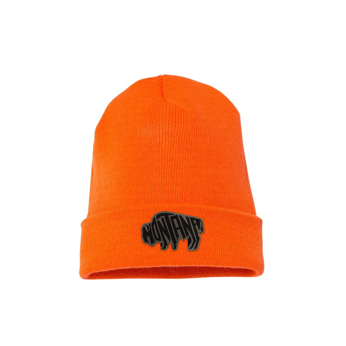 Lake Monster YP Classics beanie in Blaze Orange with Montana Bison leather patch