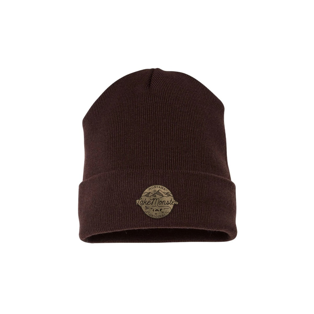 Lake Monster YP Classics beanie in Brown with Monster Line Art leather patch