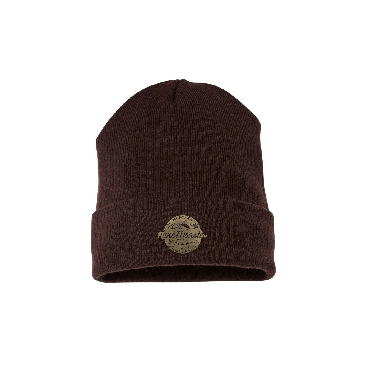 Lake Monster YP Classics beanie in Brown with Monster Line Art leather patch