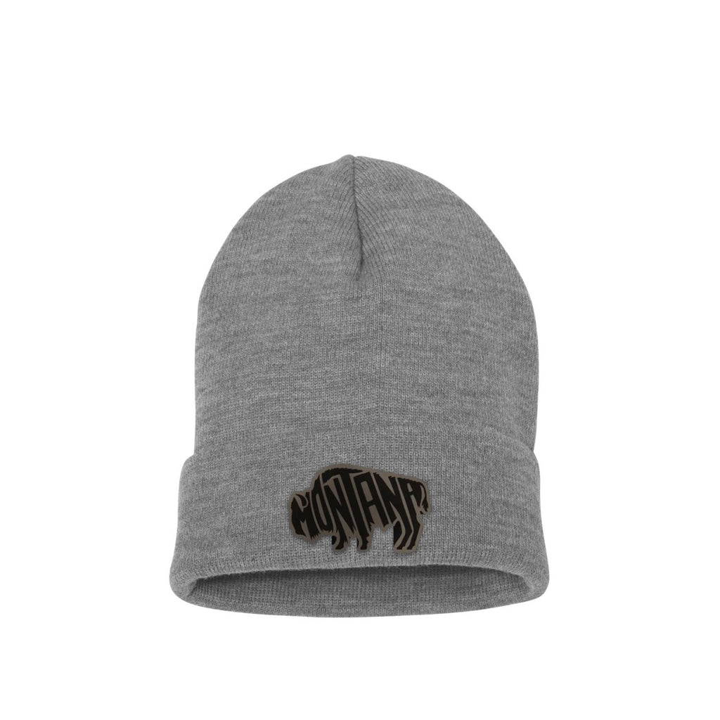 Lake Monster YP Classics beanie in Heather with Montana Bison leather patch