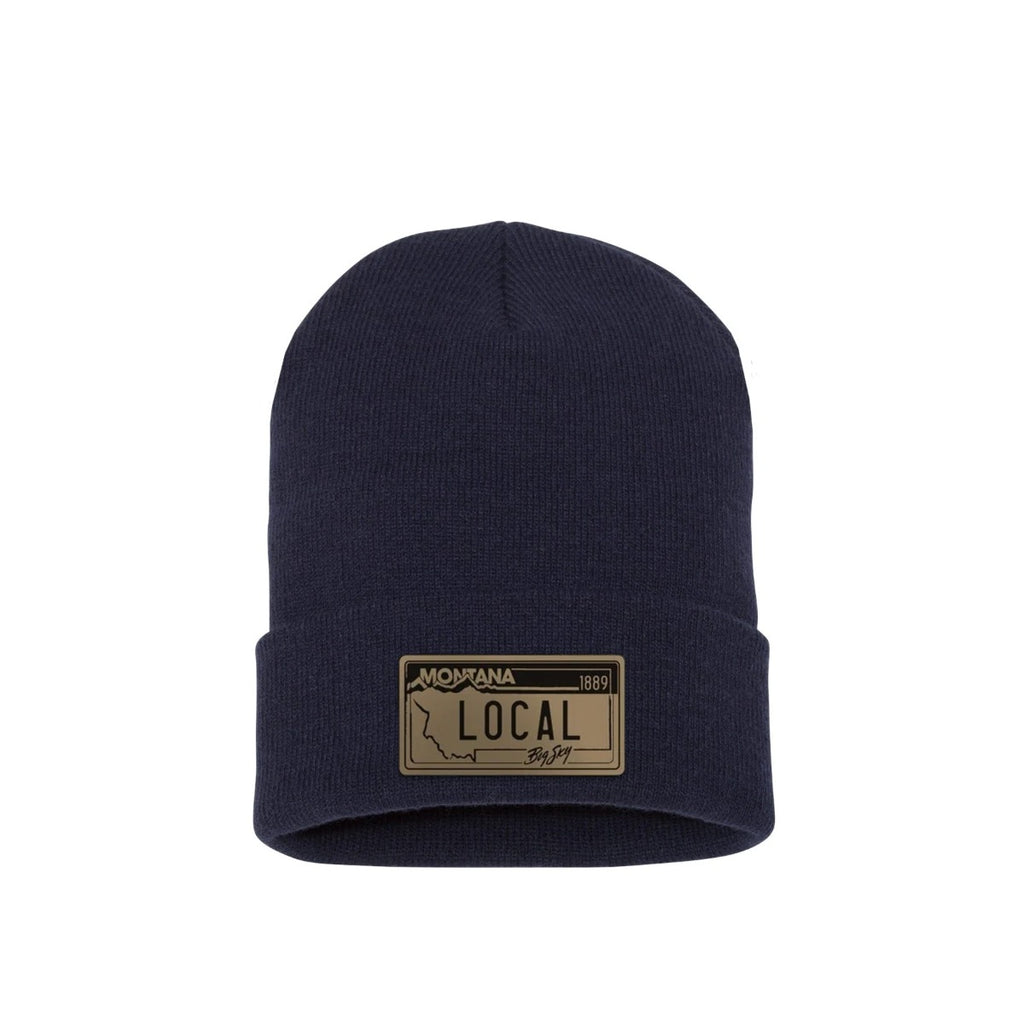 Lake Monster YP Classics beanie in Navy with Local leather patch