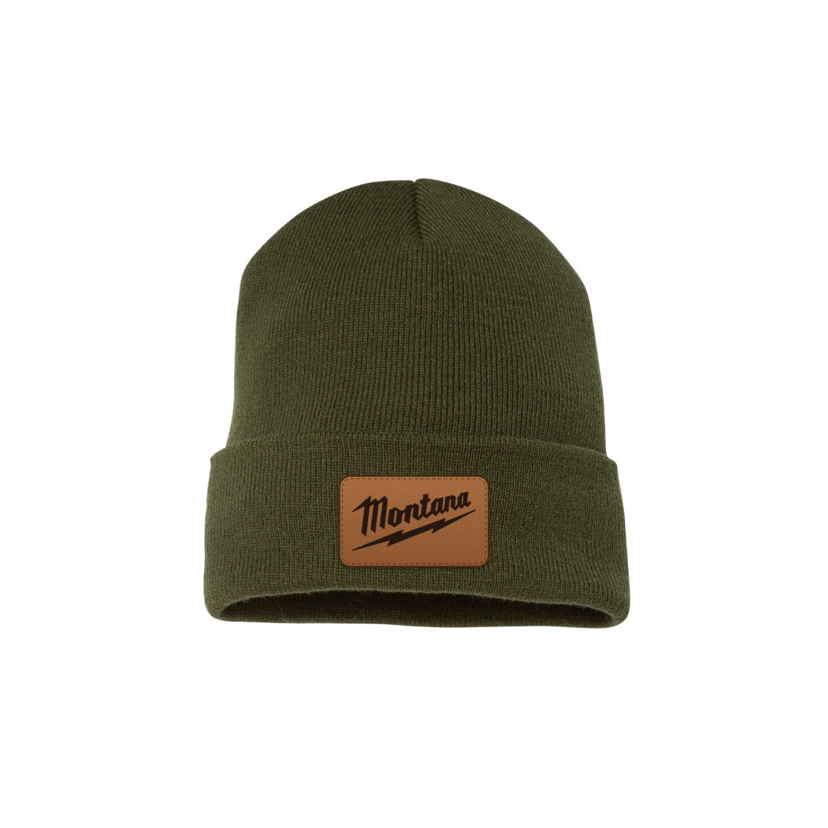 Lake Monster YP Classics beanie in Olive with Montana Tools leather patch